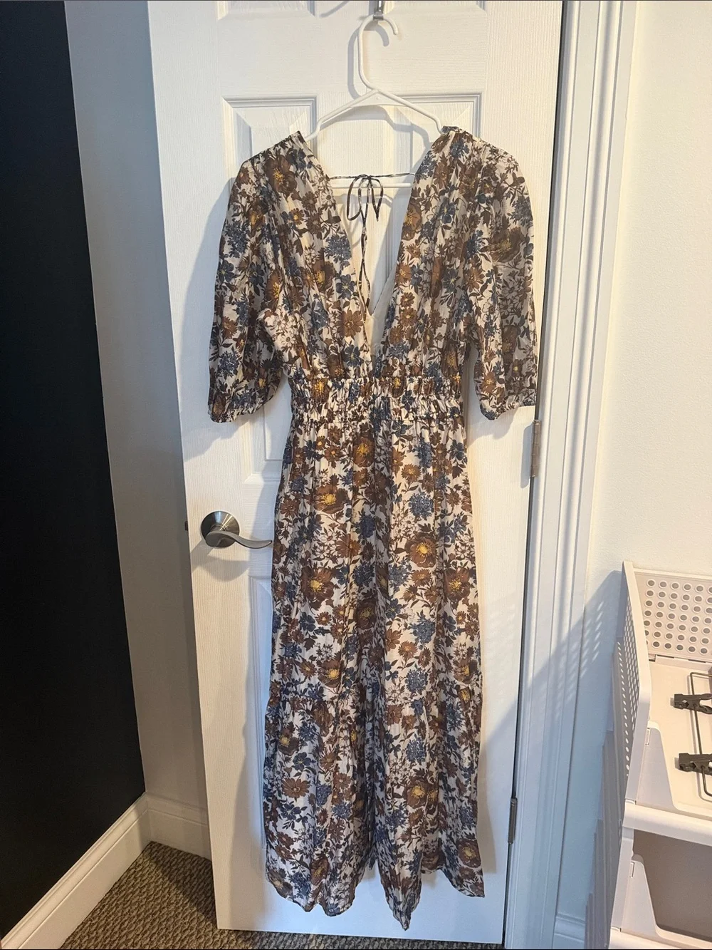 A&F Floral V-Neck Maxi Dress in Brown and Cream